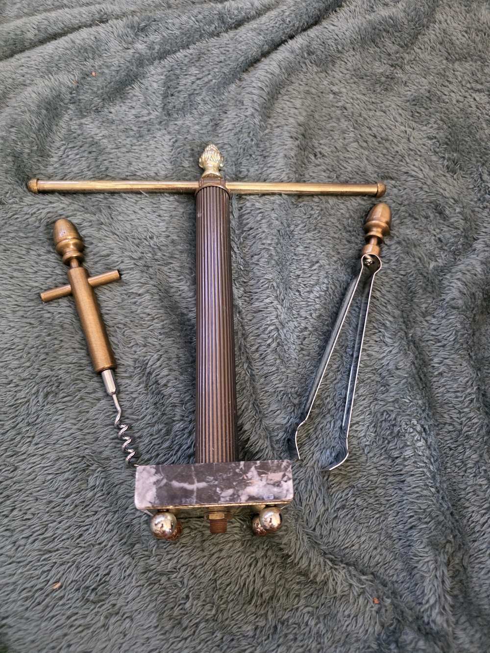 Brass Finish Wine Butler Set with Corkscrew and Tongs